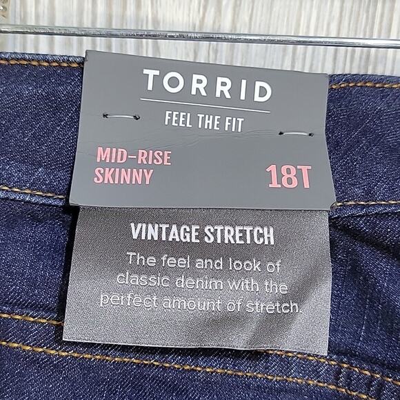 Torrid Mid Rise Skinny Vintage Stretch Jeans, Dark Wash, Women's Plus Size 18T - Picture 9 of 16